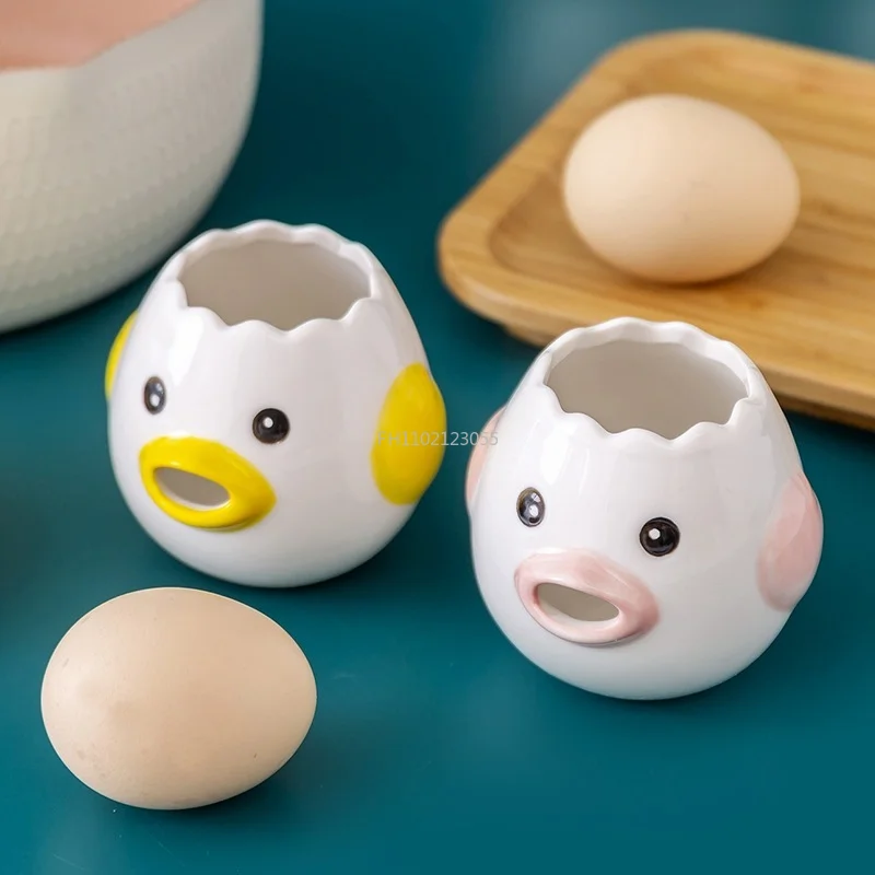 Egg White Separator Cute Chicken Ceramic Egg Yolk Protein Separator  Filter Kitchen Tools Baking Accessories Egg Holder