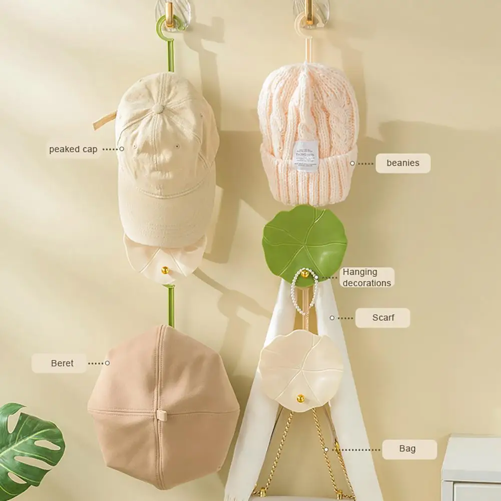 

Lotus Leaf Shape Vertical Lotus Leaf Hat Rack Space-saving Wall Mounted Storage Hooks for Scarves Bags Clothes Vertical Hat