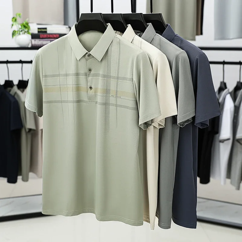 Polo da uomo casual con colletto a risvolto, a maniche corte, a quadri, traspirante, morbido, confortevole, ad asciugatura rapida, vestibilità slim, ideale per l'ufficio - immagine 4