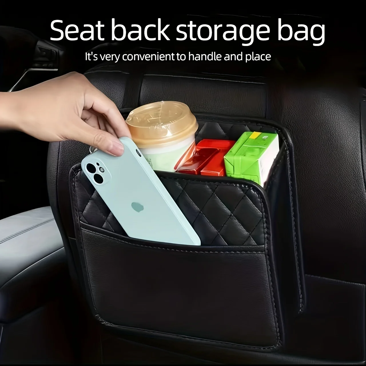 Premium Synthetic PU Leather Car Seat Storage Bag - Universal For All Car Models - Keep Your Car Clean And Organized