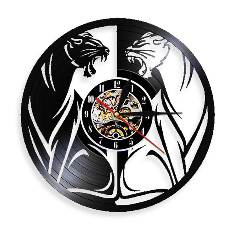 

Animal Beast Black Panther Wall Art clock African Wildlife Animal Vinyl Record Wall Clock With LED Vintage Decor Watch