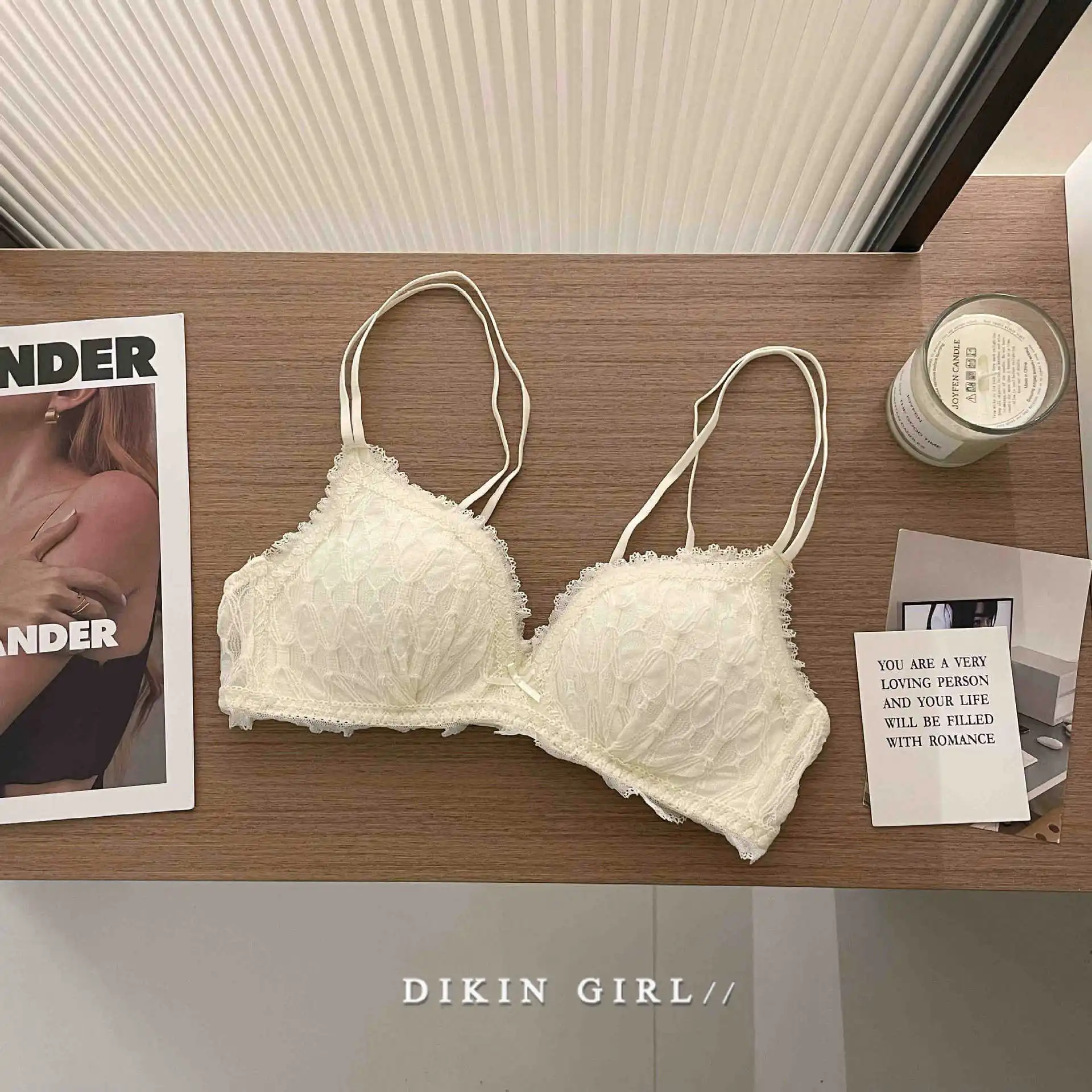 French Style Thin Cup Wireless Bra Set Women's Comfortable Backless Underwear Nylon Material 3/4 Cup Fixed Strap Design