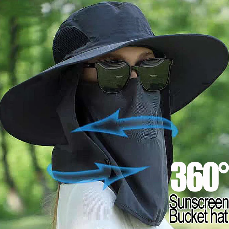 2023 Summer Sun Hats Removable Mask Sunscreen Outdoor Hunt Bucket