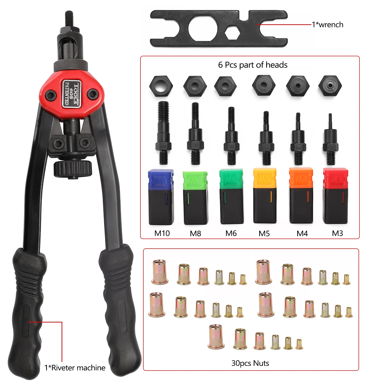 Hand Threaded Rivet Nuts Guns Riveter of Sleeve Nuts Rivnut Tool For Auto M3/M4/M5/M6/M8 Hand Riveter BT-606 Manual Rivet Tools rivet gun