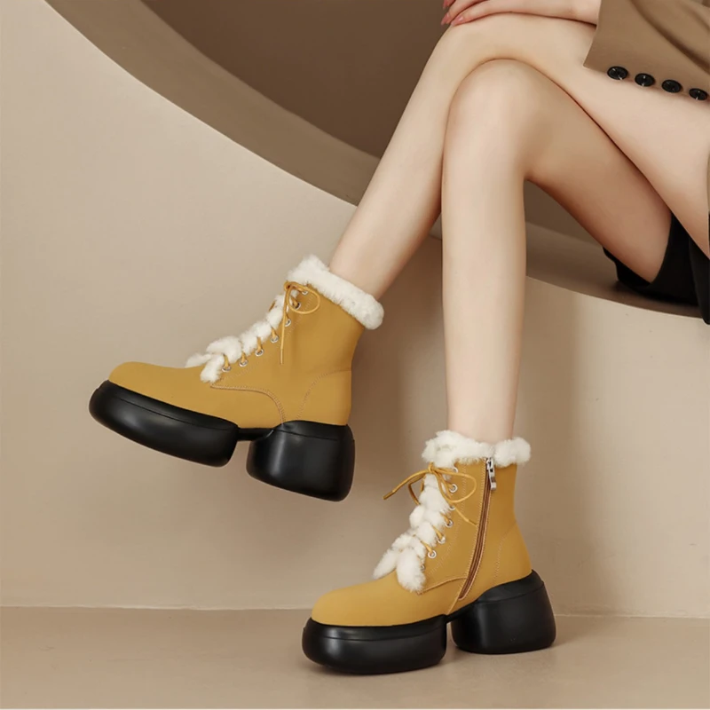 Women's Snow Boots Winter Shoes Warm Casual Fur Ankle Women's Non Slip Plush Suede Rubber Soled Shoes Women Boots Botas Mujer