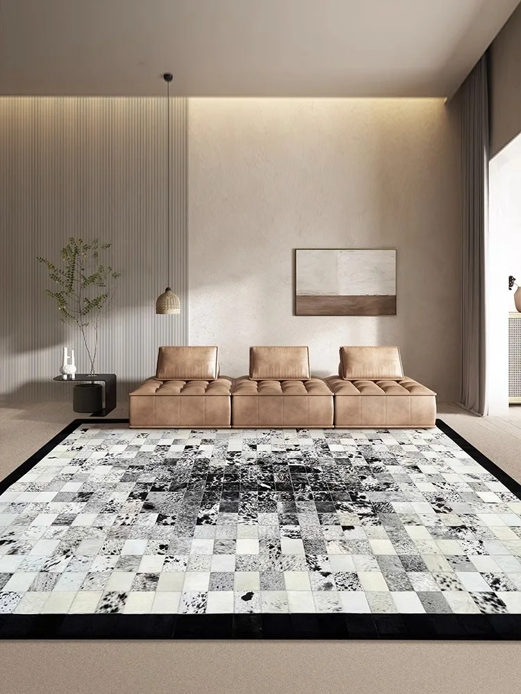 High Quality Real Cowhide Carpet for Living Room Genuine Cowhide Area Rug Bedroom Home Black White Plaid Nordic Carpets Decor