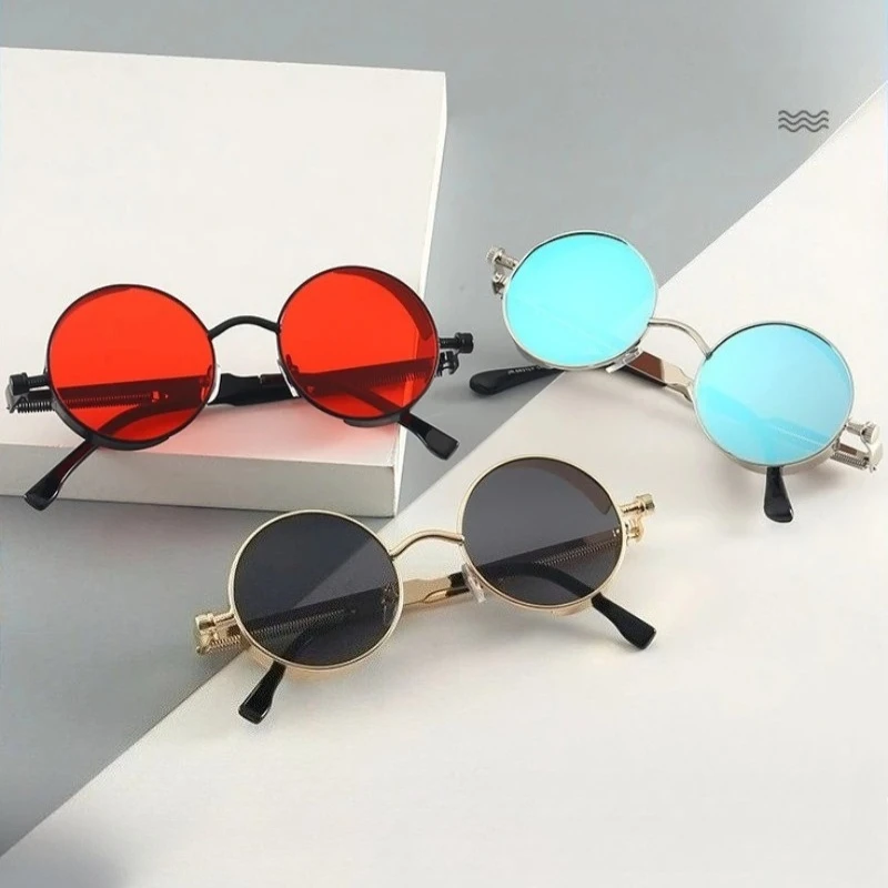 Steampunk Style Retro Round Sunglasses with Reflective Colorful Lenses