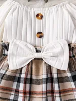 Baby Girls Summer Long Sleeve With Button Plaid For Preppy Style Party Dress 5