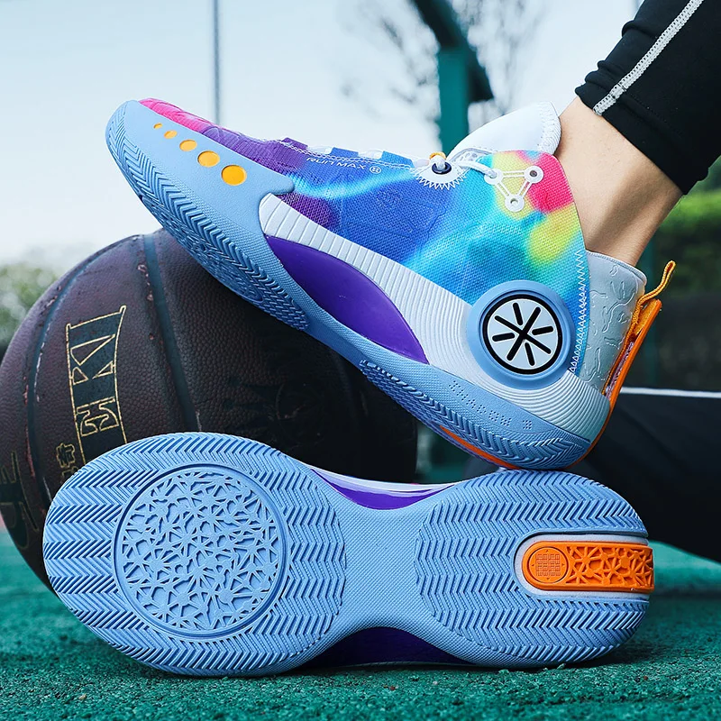 

High Quality Fashion Rainbow Basketball Shoes Men Women Professional Chunky Sneakers Men Bounce Streetball Shoes basket homme