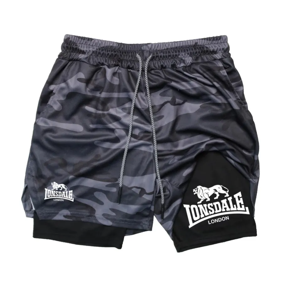Print 2 in 1 Running Shorts for Men Gym Workout Compression Shorts with Phone Pocket Towel Loop Summer Sport Athletic Activewear 1