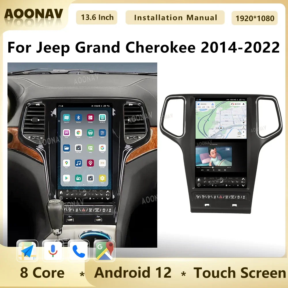 

Автомагнитола на Android 12 для Jeep Grand Cherokee 2014-2022 дюймов, сенсорный экран Tesla, GPS-навигация, мультимедийный стерео видеоплеер, головное устройство