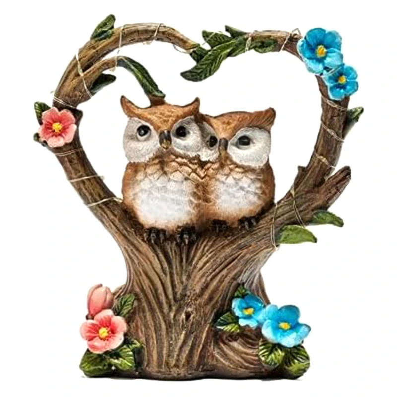 

Resin Solar Light Up Owl Bird Decor - Creatives Garden Resin Lovers Bird Ornaments - Valentine's Day Gift Crafts Durable