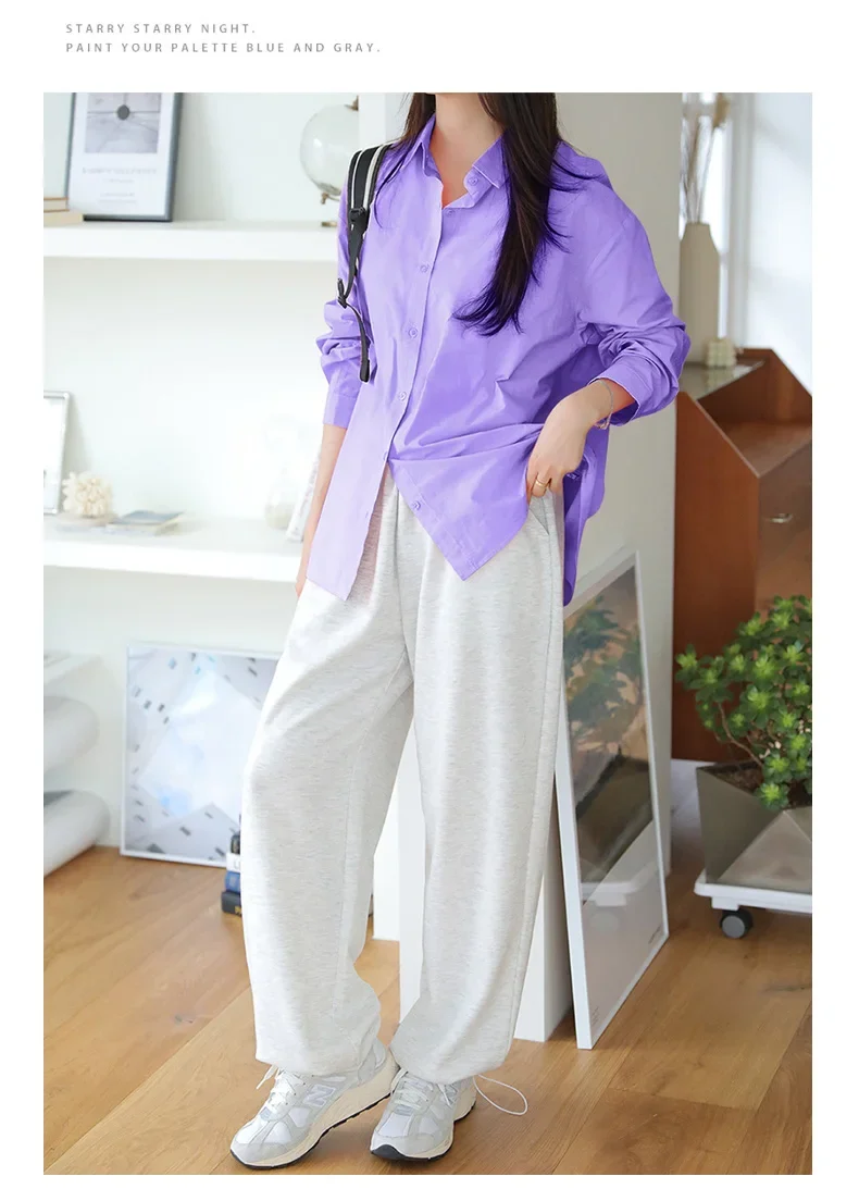 Neue Mode Frühling Herbst Einfache Und Casual Lose Vielseitig Reine Farbe Revers Hemd Frauen 100% Baumwolle Langarm Unterlage – Detail 14