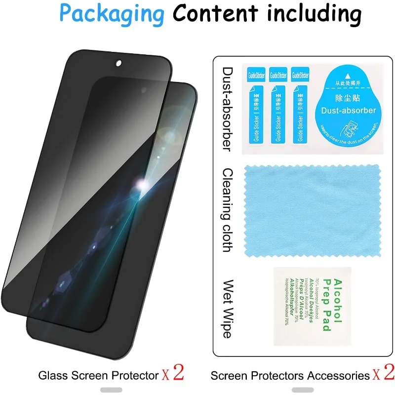 2-Pack Fingerprint Unlock Privacy Screen Protector with Easy Installation - Tempered Glass Cover