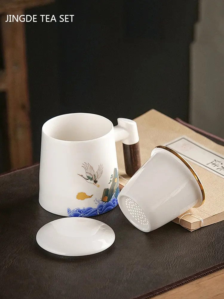 330ml Japanese Household Ceramic Teacup Tea Water Separation Office Mugs Large Capacity Filter Tea Infuser Personal Tea Cup