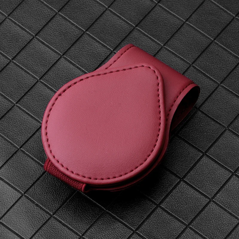 INFINAUTO Car Sunglasses Holder - Visor Clip, Cowhide Leather, Red, Universal Fit For Most Vehicles