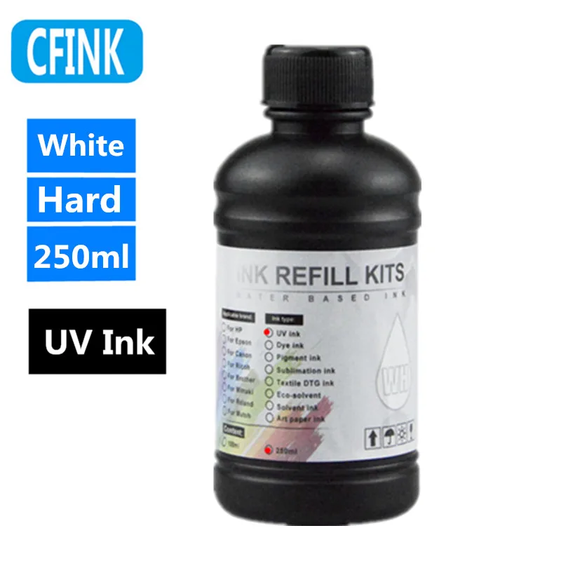 Inkjet Printer Ink 250ML/Bottle UV Hard ink CMYK White LED UV Ink For Epson DX5 DX7 XP600 TX800 Printhead I3200 I1600 R1900 R2000 Rl800 Printer
