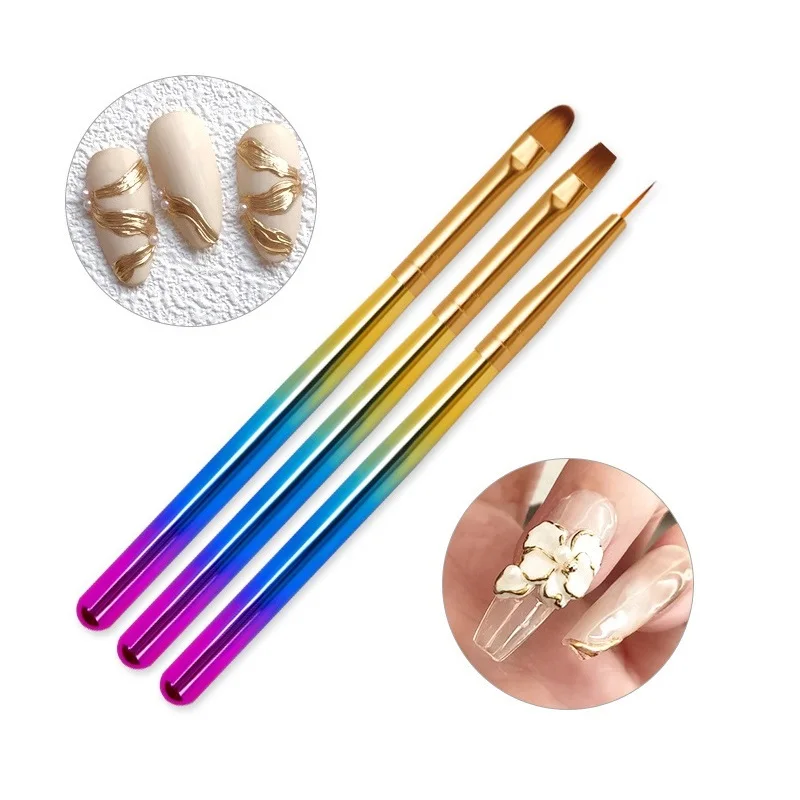 

3pcs Professional Nail Art Brushes Set for Acrylic Powder Liquid Powder Carving UV Gel Extension Builder Painting Manicure Tool