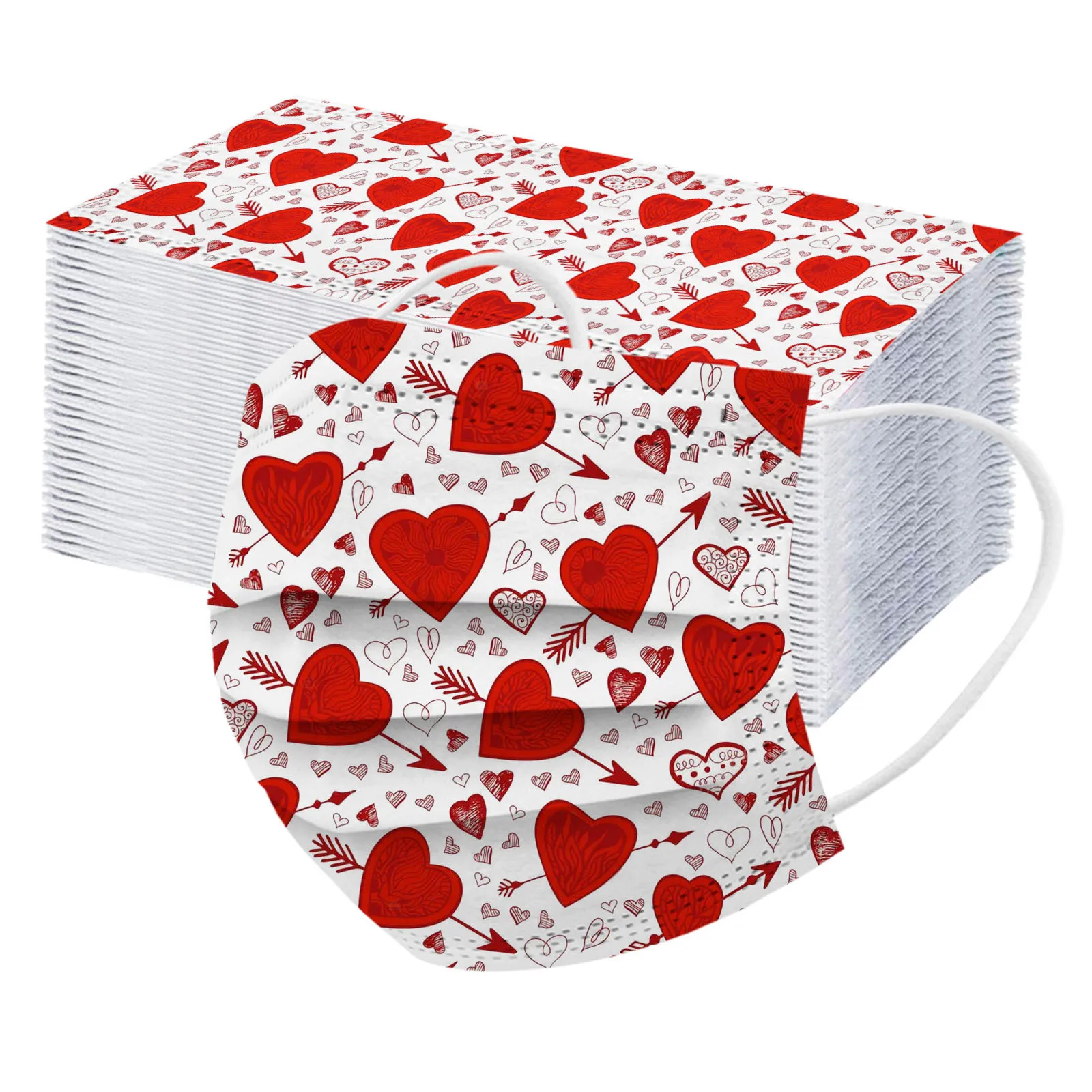 Adult Disposable Valentine's Day Hearts 3Ply Protective Face Mask 10/50PCS