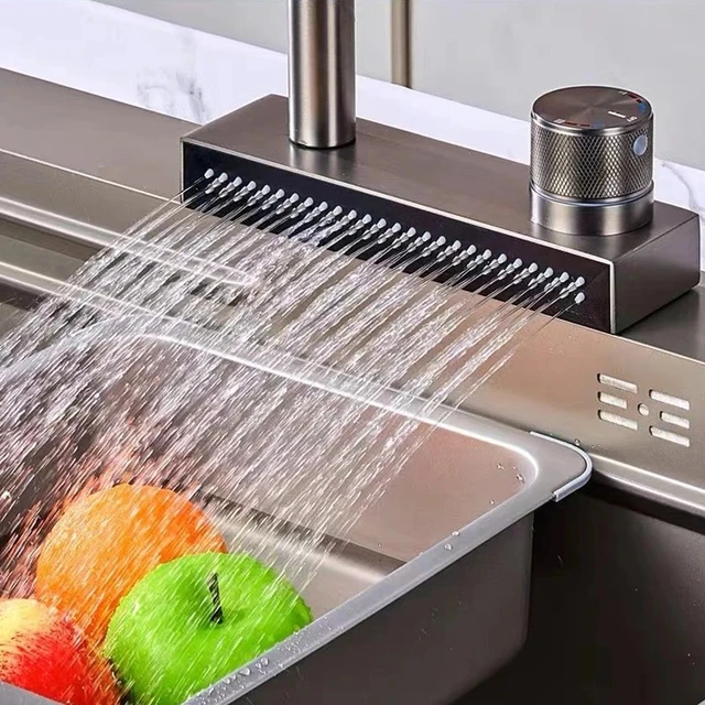 Pull-OUT ก๊อกน้ําห้องครัวอ่างล้างจานอ่างล้างหน้าก๊อกน้ํา 4 โหมดปรับเย็นและน้ําร้อนก๊อกน้ําสีเทาห้องน้ํา Mixer TAP Deck ติดตั้ง 4