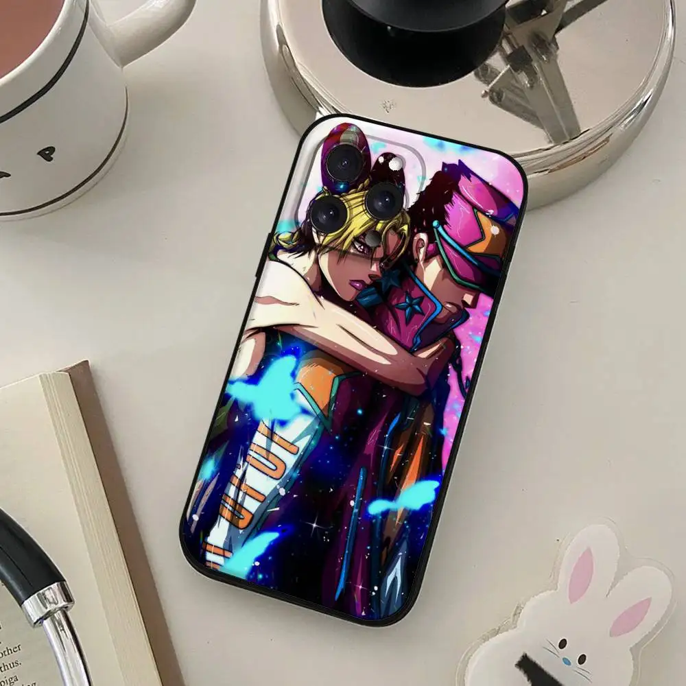 Anime-Inspired Soft Black Phone Case - JoJo's Bizarre Adventure Design