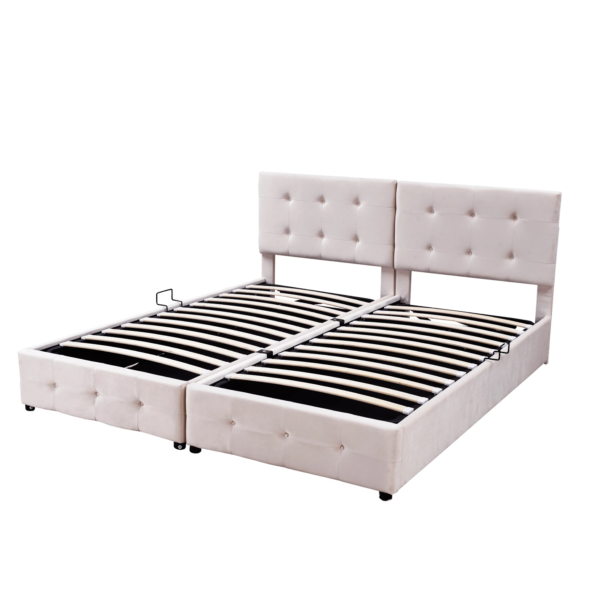 KOMHTOM Multifunktionales Polsterbett Doppelbett 180x200 cm aus hautfreundlichem Samtstoff mit hydraulischem Stauraum – Detail 8