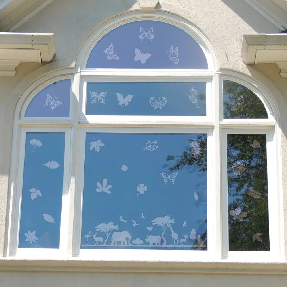 2 set Static Cling Window Decals Leaves Patterns Birds Avoiding Stickers Frosted Glass Home Decor Wall Stickers Anti Bird Strike