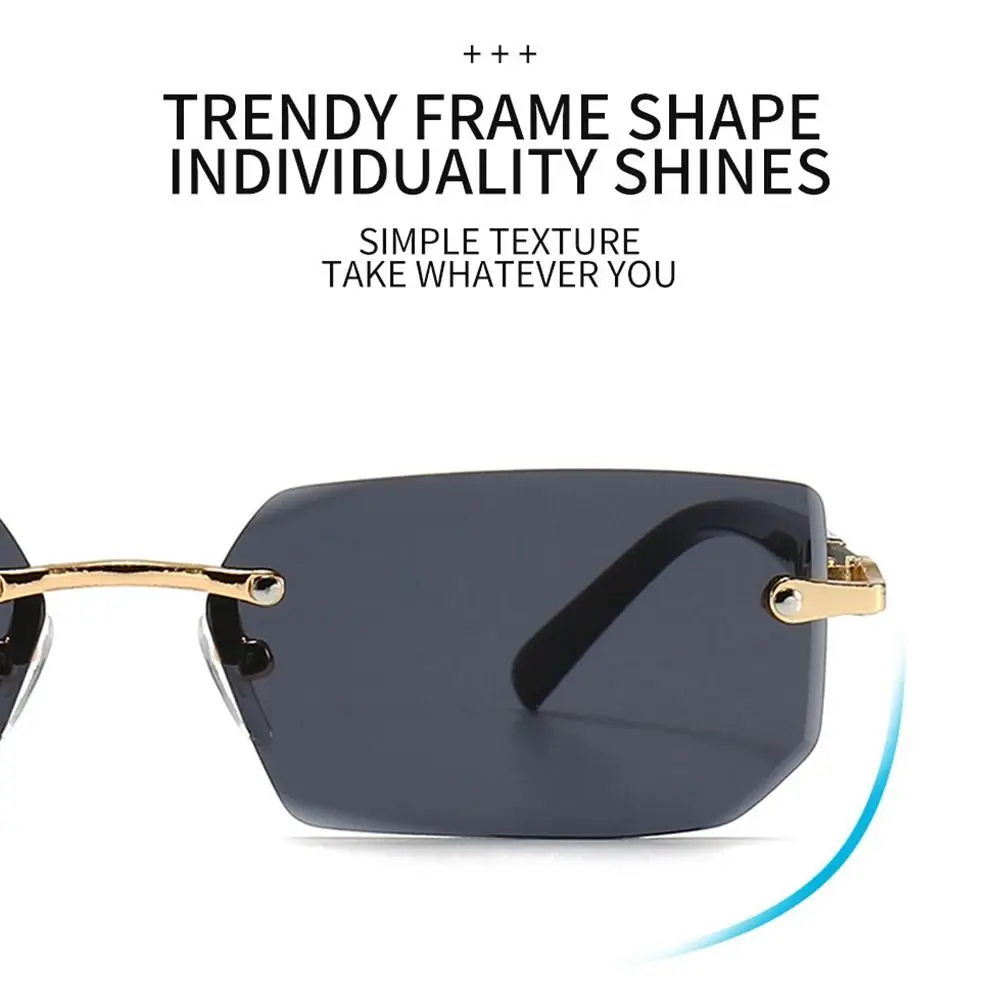 UV400 Protection Rimless Rectangle Sunglasses Retro Y2K Shades Eyewear for Women & Men