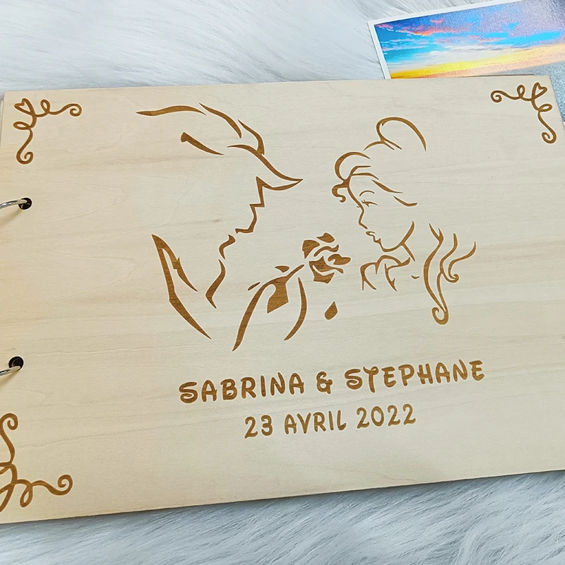 Beauty and the beast wedding guest book alternative Rustic fairytale decor Wooden guestbook Wedding Guest Book