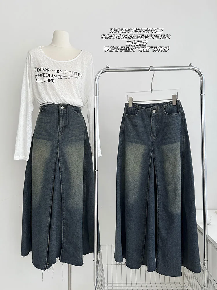 

Mid-length Denim Vintage Loose Half Skirt Women Office Lady Vintage Bodycon Skirts Korean Fashion Street Wear