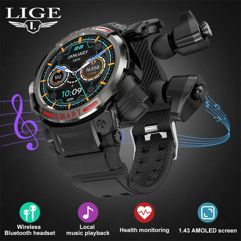 LIGE2023SmartWatchTWSHeadsetTwoInOneWirelessBluetoothDual