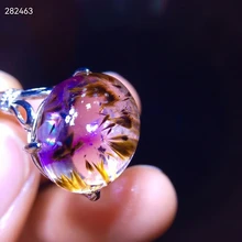 

Natural Cacoxenite Red Purple Rutilated Adjustable Ring Women Rutilated Quartz 16.1/14mm Water Drop AAAAAA