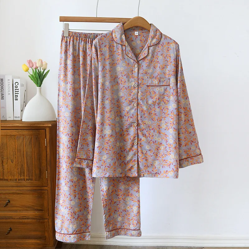 New Sleepwear Women's Cotton Female 2 Piece Lingerie Pijama Woman Set Spring Autumn Pyjamas Home Clothes Loungewear