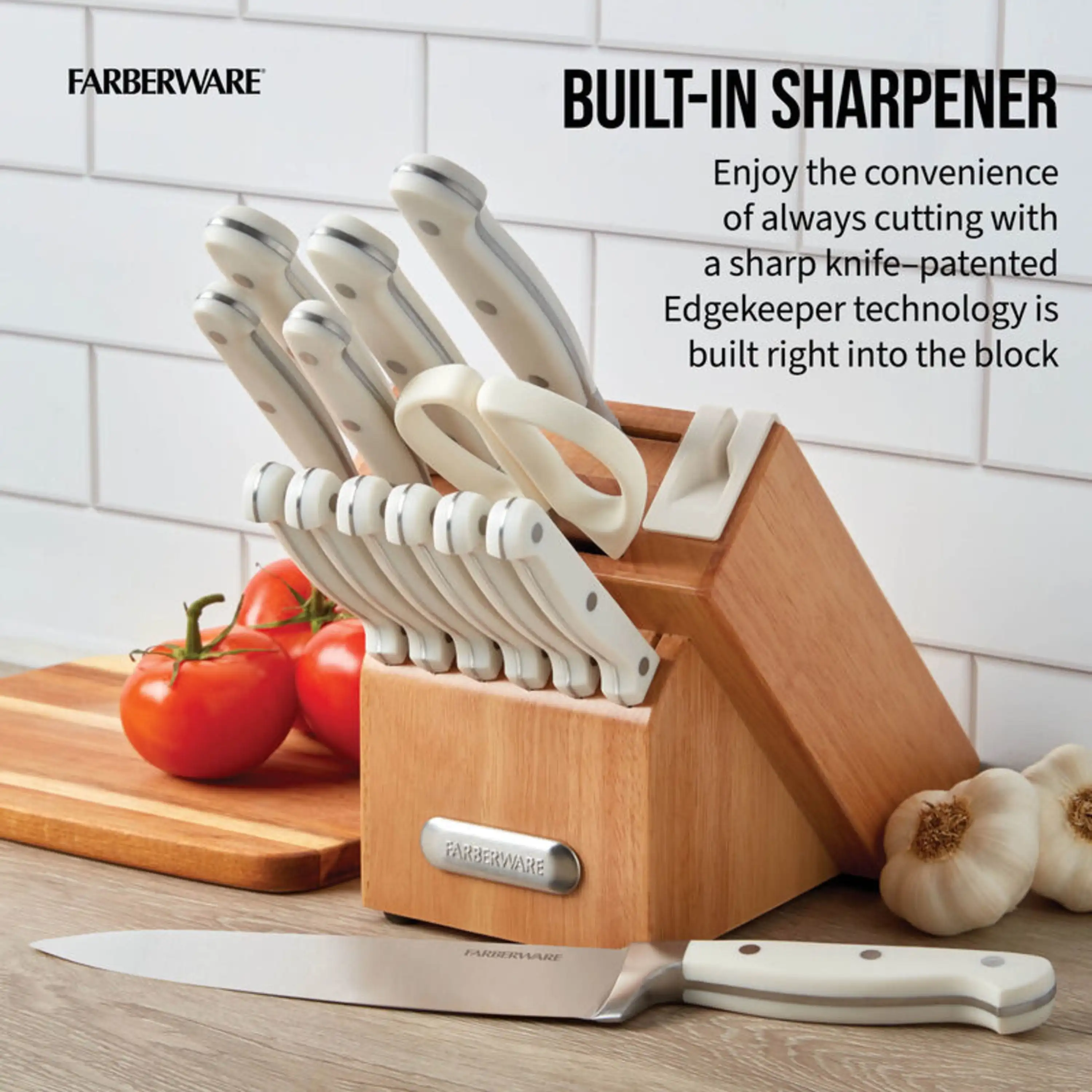 Edgekeeper Triple Riveted Slim Acacia Knife Block Set with BUILT in  Sharpener 14-piece in White Kitchen Knife With Storage Hol - AliExpress