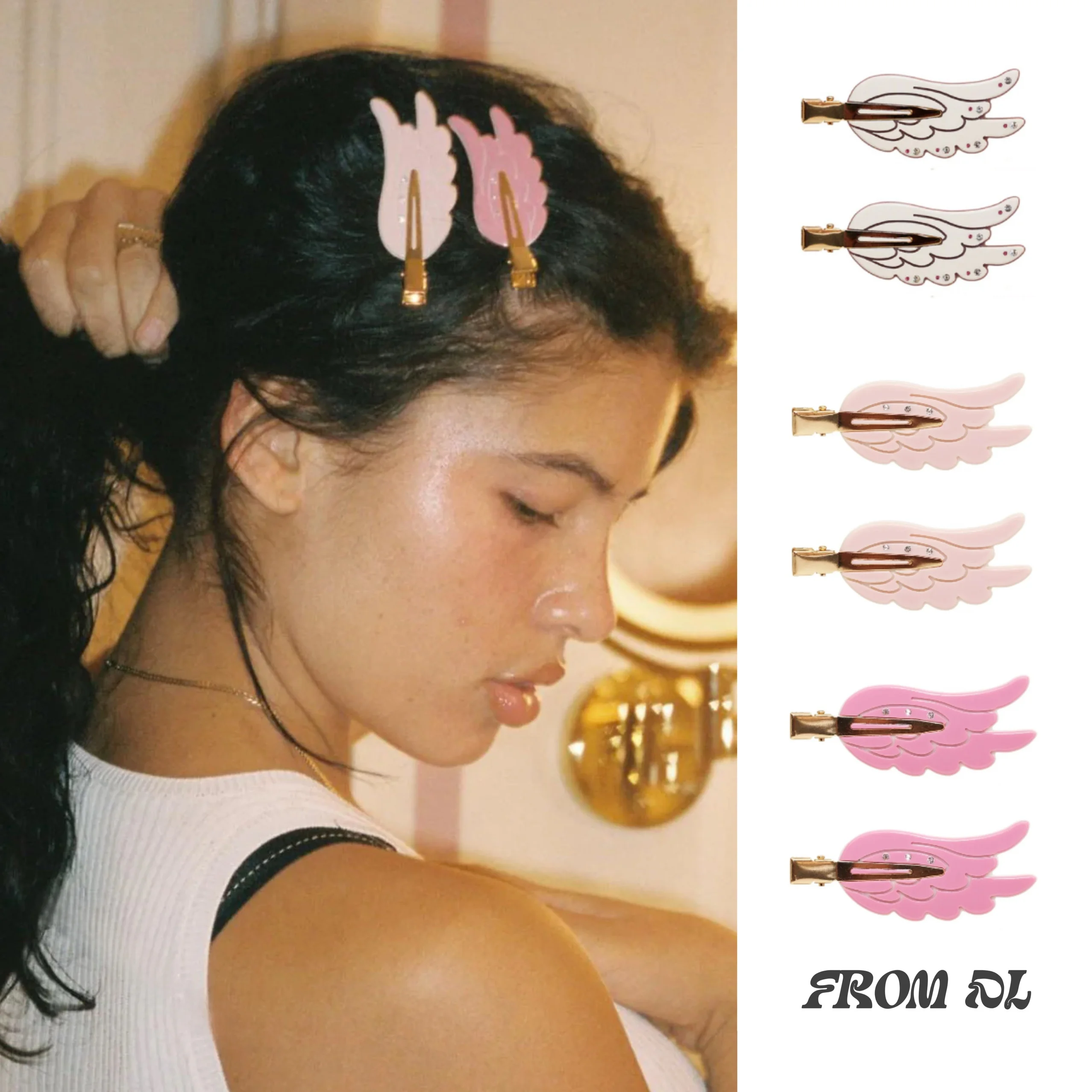 Emijay Angel Wings Hair Clips Pink Acetate Bangs Hairpins Sl Embedded Diamond Side Clips Sli Hair Accories