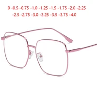 Big Frame Square Myopia Lens Women Diopter Eyeglasses Metal Pink Frame Nearsighted Glasses Prescription 0 -0.5 -0.75 To -4.0 1