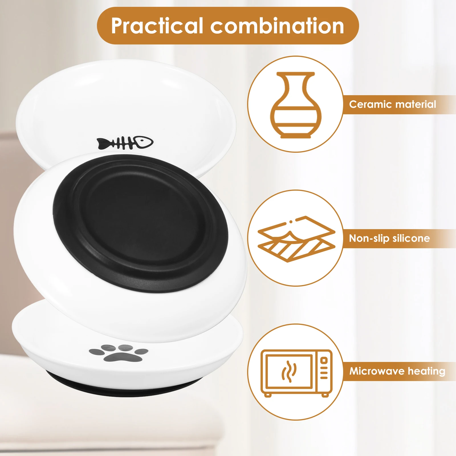 2/4Pcs Pet Bowl Ceramic Cat Food Bowl with Nonslip Silicone Base Pet Snacks Canned Plate Shallow Wide Kitten Bowls Pet Supplies