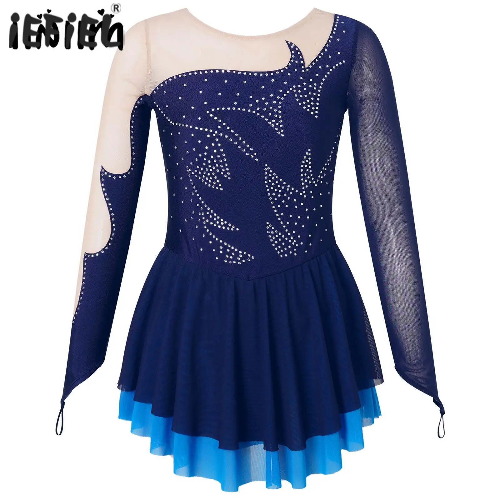 

Toddler Shiny Rhinestone Gymnastics Leotard Ballet Dance Dress Hook Finger Long Sleeve Figure Skating Kids Ballerina Costume
