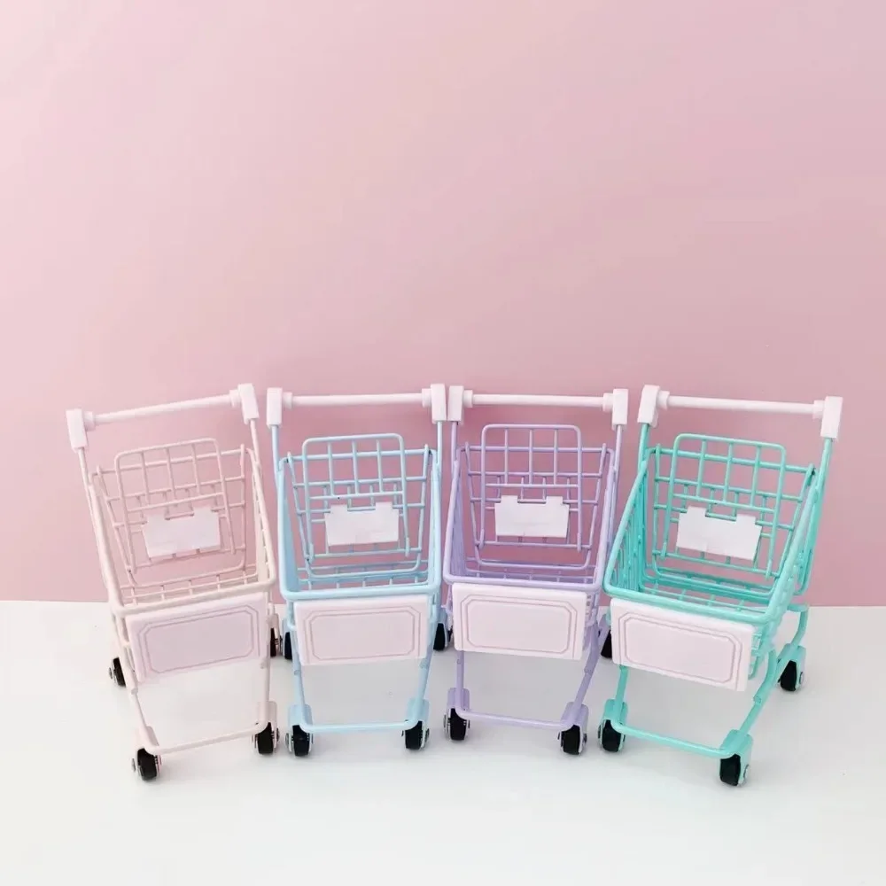 Mini Shopping Cart Simulation Supermarket Handcart Kids Craft Toy Shopping Utility Cart Storage Toy Holder Gifts for Children 5