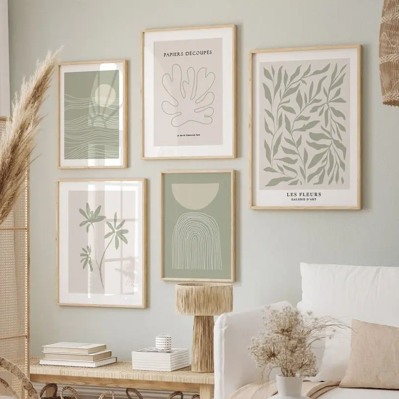 

French Boho Abstract Sun Line Rainbow Leaf Plant Wall Art Print Canvas Painting Minimal Poster Wall Picture Living Room Decor