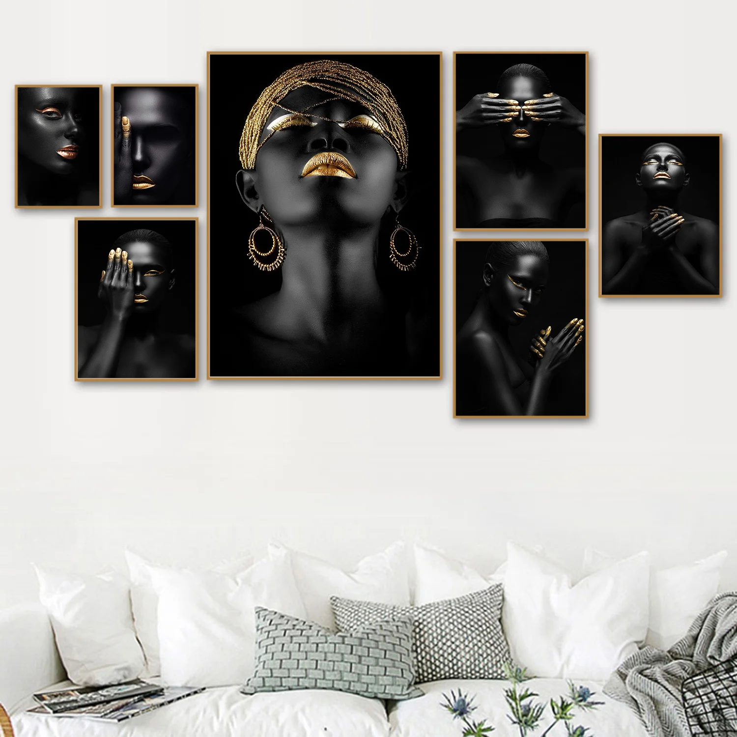 

Black Gold African Nude Woman Oil Painting on Canvas Posters and Prints Scandinavian Wall Art Picture for Living Room Decoration
