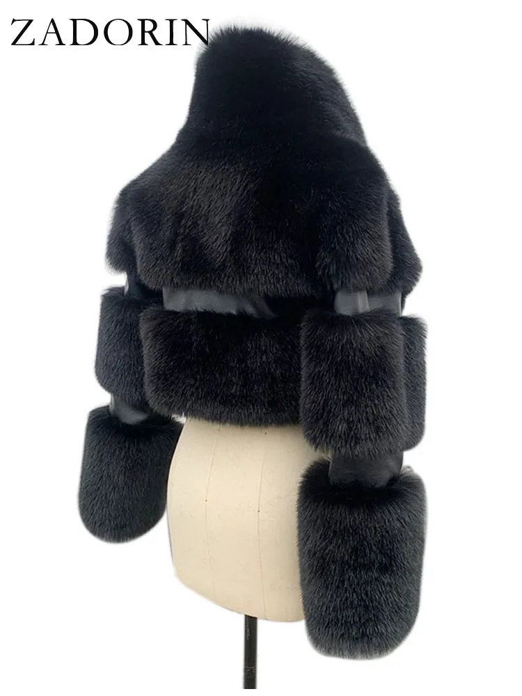 ZADORIN Winter Cropped Jacket Women Turn Down Collar Furry Faux