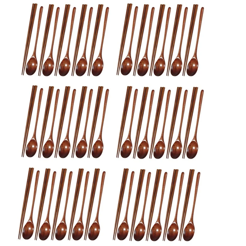 

BMBY-6 Set Teak Wooden Spoons And Chopsticks Set, Non-Stick Spoons Soup-Teaspoon For Kitchen Cooking Utensil Tools