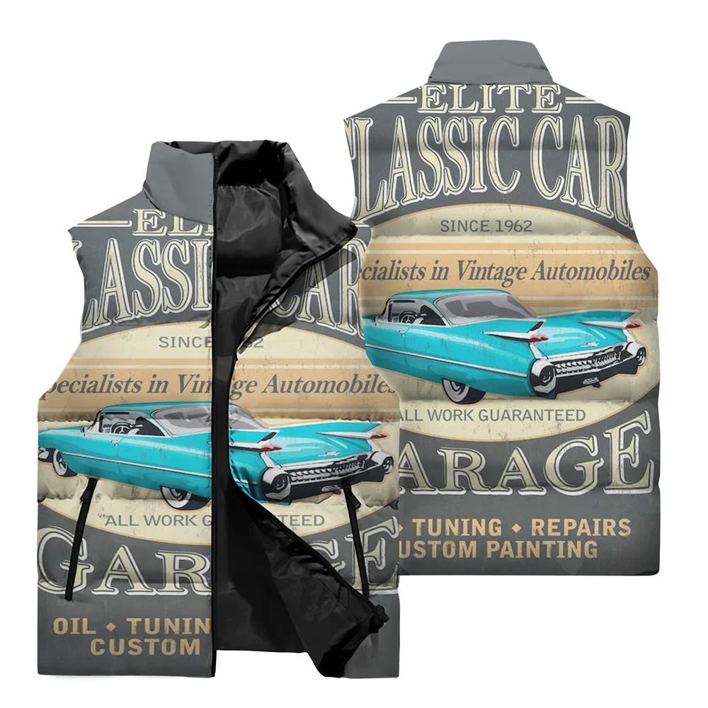 thumbnail image 5 of Chaqueta sin mangas nueva de otoño e invierno con estampado 3D de coche deportivo clásico para exteriores, chaqueta cálida a prueba de viento para conducción todoterreno, 5 of 5
