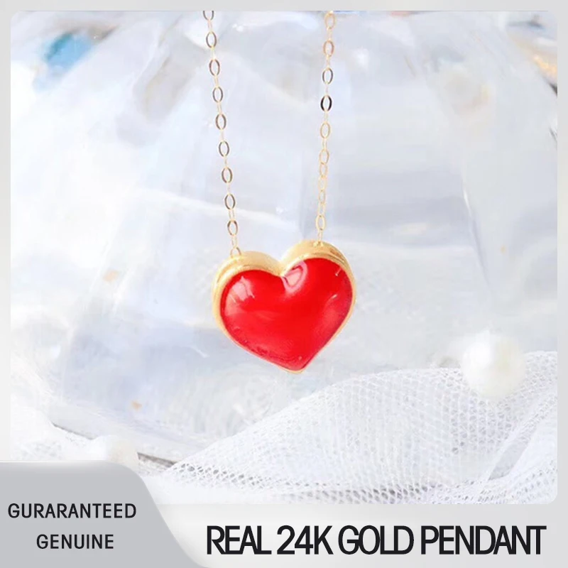 NYMPH Real 24K Yellow Gold Pendant Necklace for Women Solid AU750 Chain Heart Shape Wedding Gift 24K 999 Fine Jewelry D505