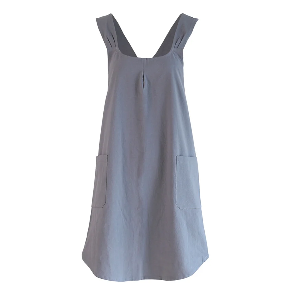 

Simple Style Cooking Apron Stain Resistant Apron Sleeveless Serving Aprons Housework Apron for Home Restaurant (Grey)