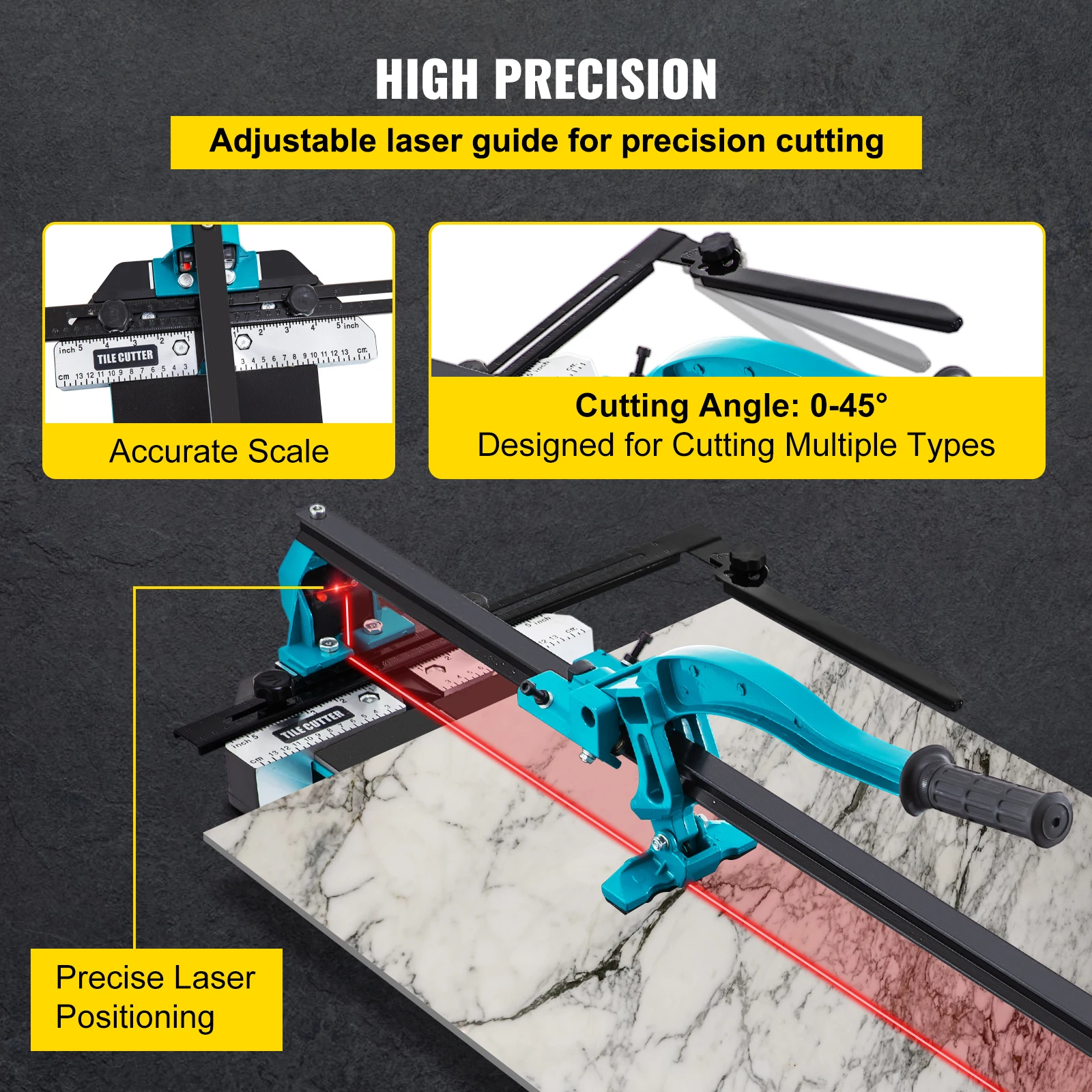 SucceBuy Manual Tile Cutter Laser Positioning Single Rail Professional Hand Tool for Cutting Ceramic Porcelain Floor Tiles