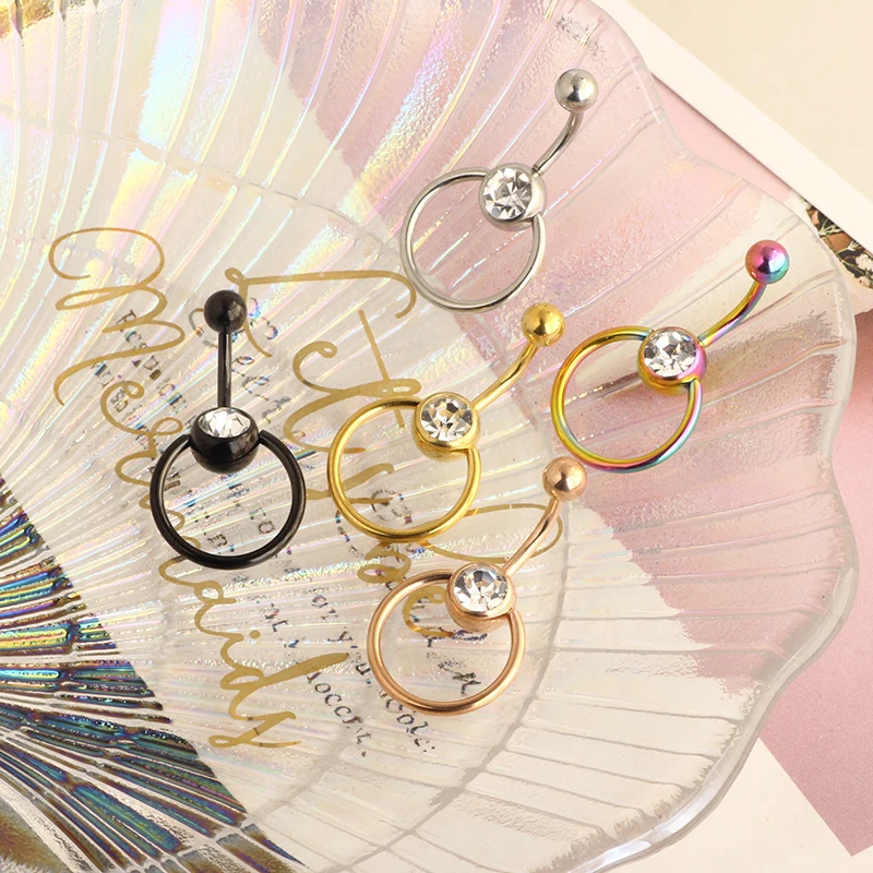 Hoop belly button piercing Screw Belly Ring Curved Banana Navel Bell Button Ring 14G Body Piercing Jewelry