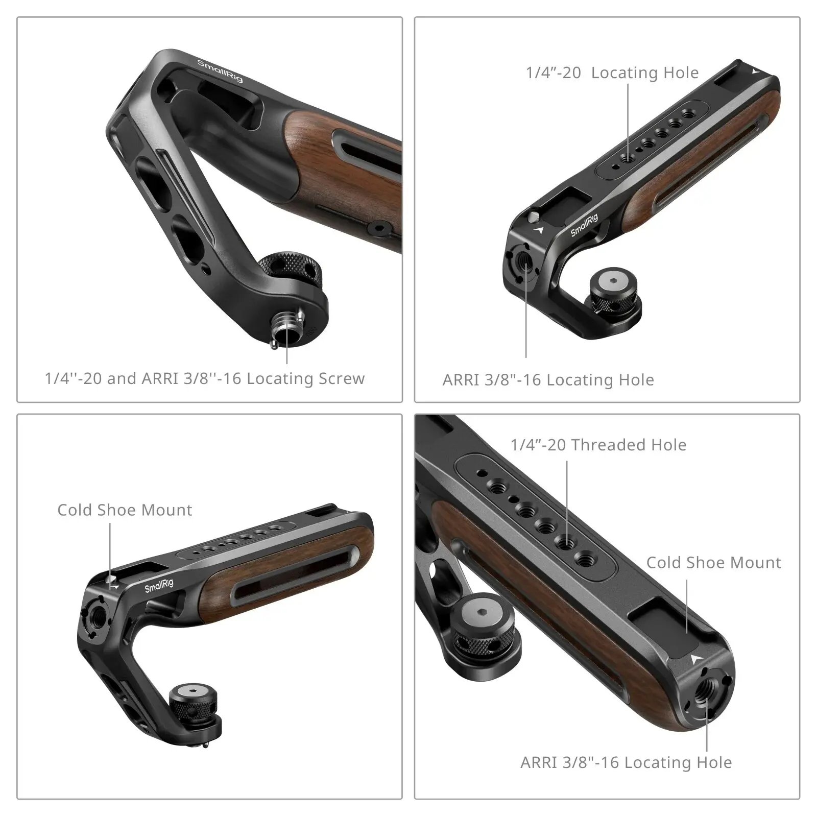 Wooden Top Handle NATO,Cold Shoe,1/4'' ARRI 3/8'' Shooting HandGrip Extend Monit