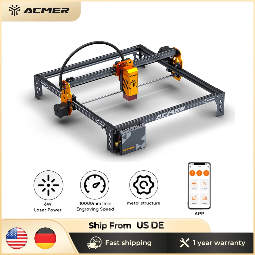 Máquina De Grabado Y Corte Láser Acmer P1 S Pro - 10000 MW, área 380x370 Mm, Compatible Con LightBurn | Para Madera, Acrílico, Cuero, Bricolaje
